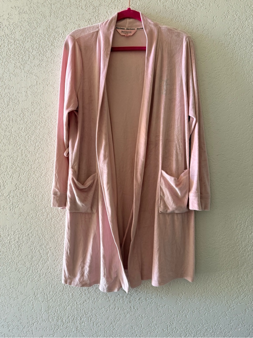 JUICY COUTURE Ultra Plush Pink Rhinestone Velour Pockets Lounge Robe Womens S/M